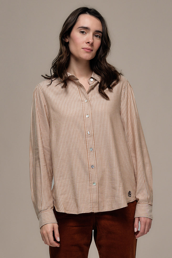 Mat de Misaine Raye Noisette Beige Blouse CADRAN-4193, front view
