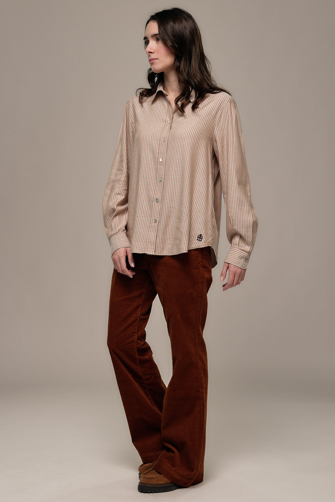 Mat de Misaine Raye Noisette Beige Blouse CADRAN-4193, side view