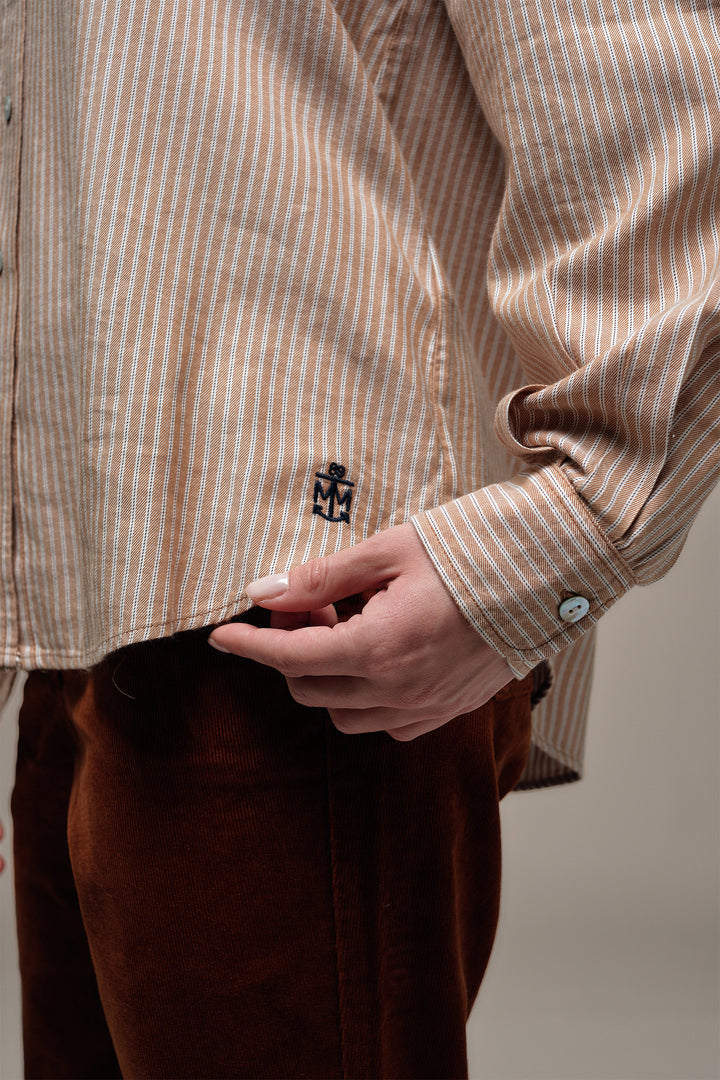 Mat de Misaine Raye Noisette Beige Blouse CADRAN-4193, cuff and hem detail