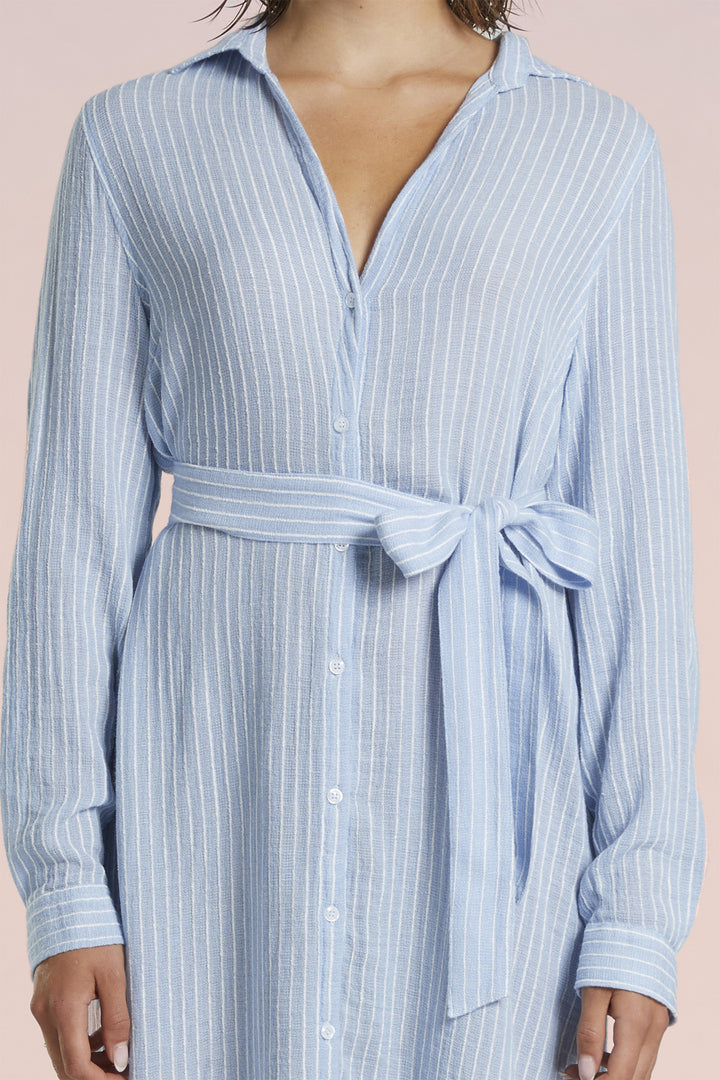 Mat De Misaine Shirt Dress Raye Blue Stripe Nuage Recif-4188 R222 - Shirley Allum Boutique