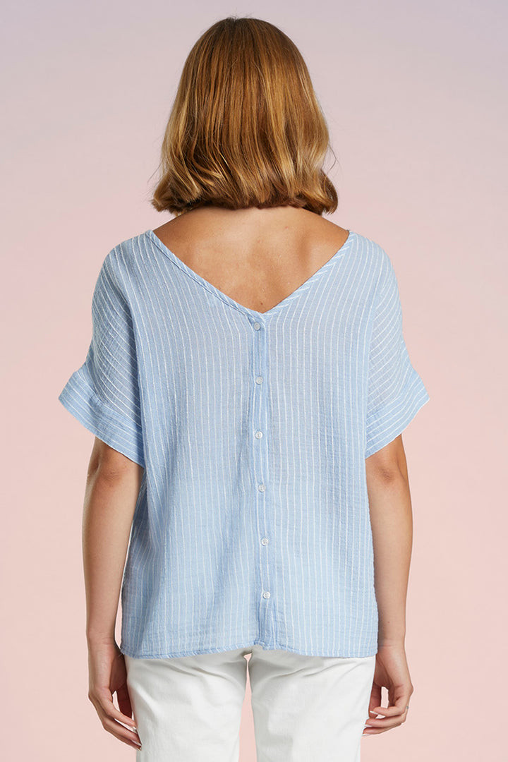 Mat De Misaine Shirt Short Sleeve Raye Blue Stripe Nuage Calvi-4188 R222 - Shirley Allum Boutique