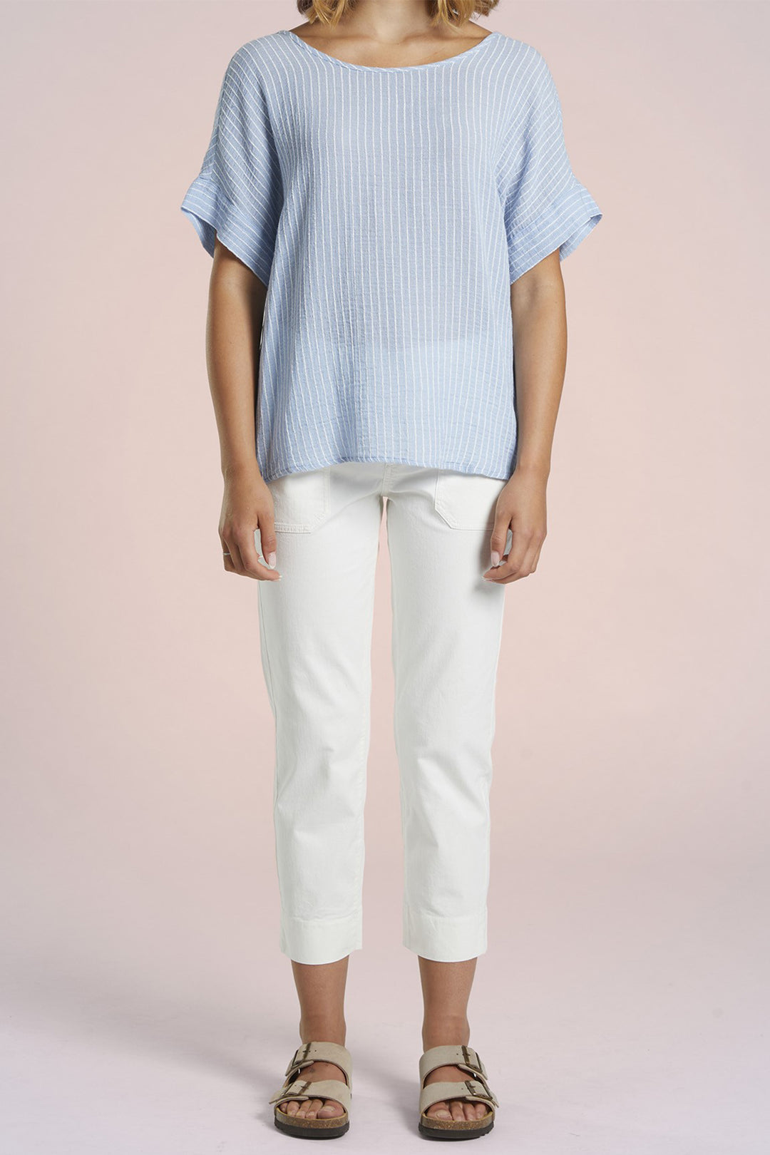 Mat De Misaine Shirt Short Sleeve Raye Blue Stripe Nuage Calvi-4188 R222 - Shirley Allum Boutique