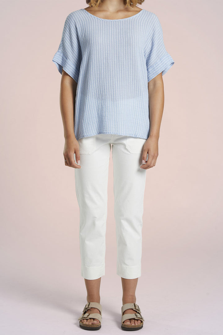 Mat De Misaine Shirt Short Sleeve Raye Blue Stripe Nuage Calvi-4188 R222 - Shirley Allum Boutique