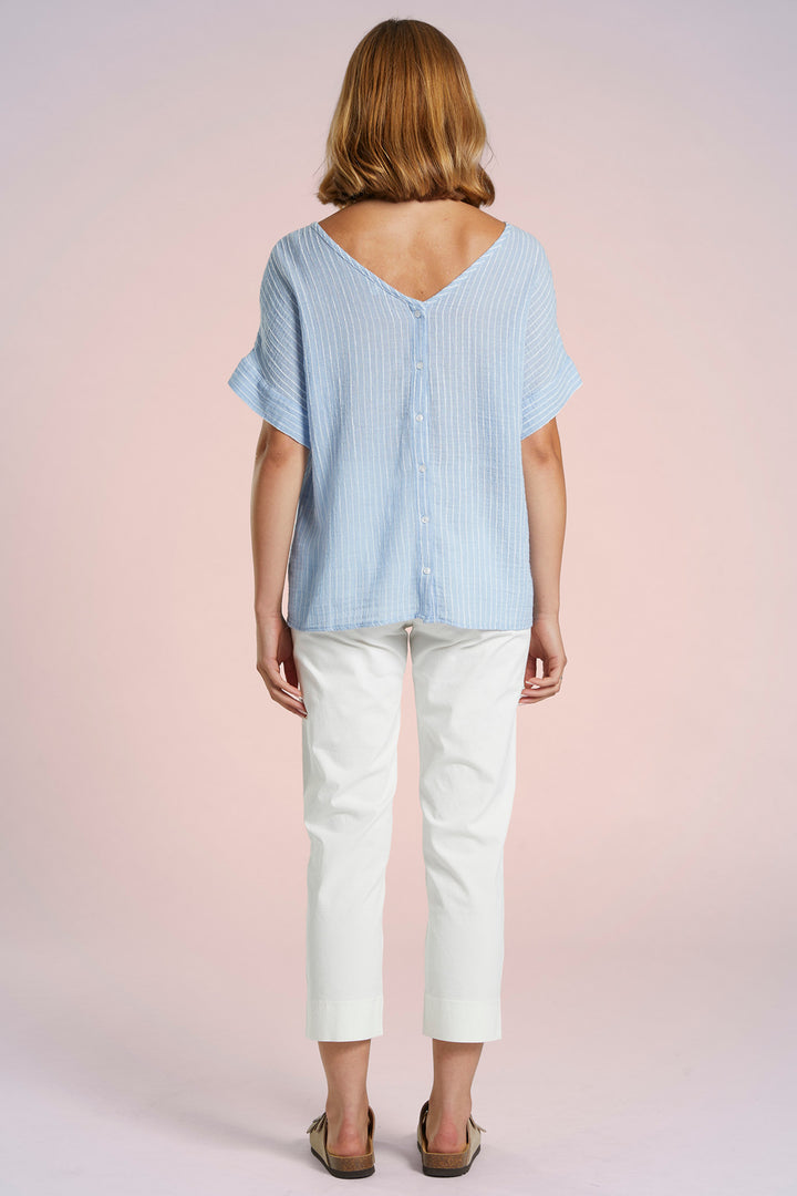 Mat De Misaine Shirt Short Sleeve Raye Blue Stripe Nuage Calvi-4188 R222 - Shirley Allum Boutique