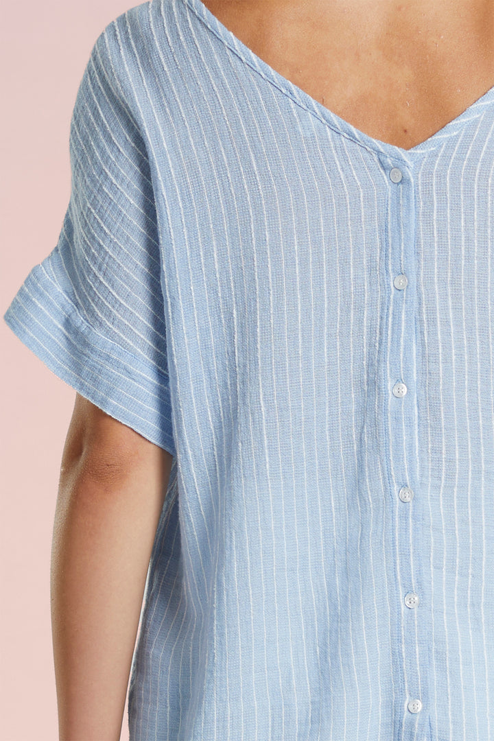 Mat De Misaine Shirt Short Sleeve Raye Blue Stripe Nuage Calvi-4188 R222 - Shirley Allum Boutique