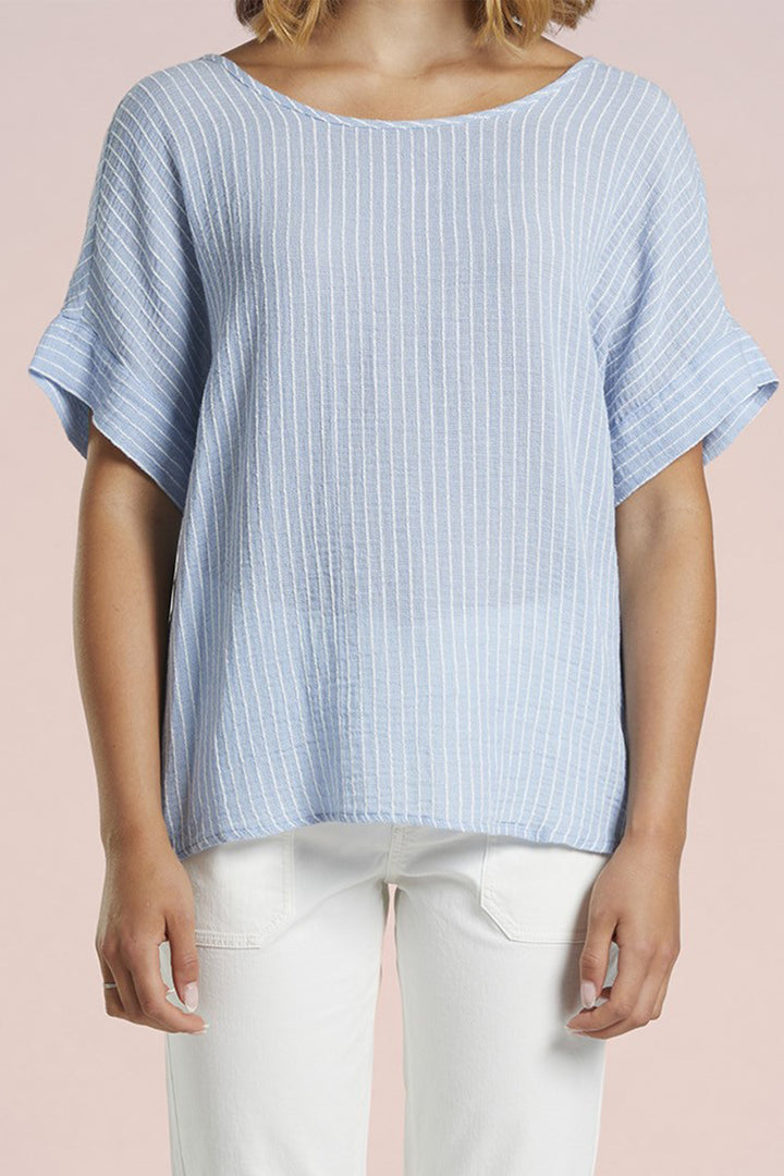 Mat De Misaine Shirt Short Sleeve Raye Blue Stripe Nuage Calvi-4188 R222 - Shirley Allum Boutique