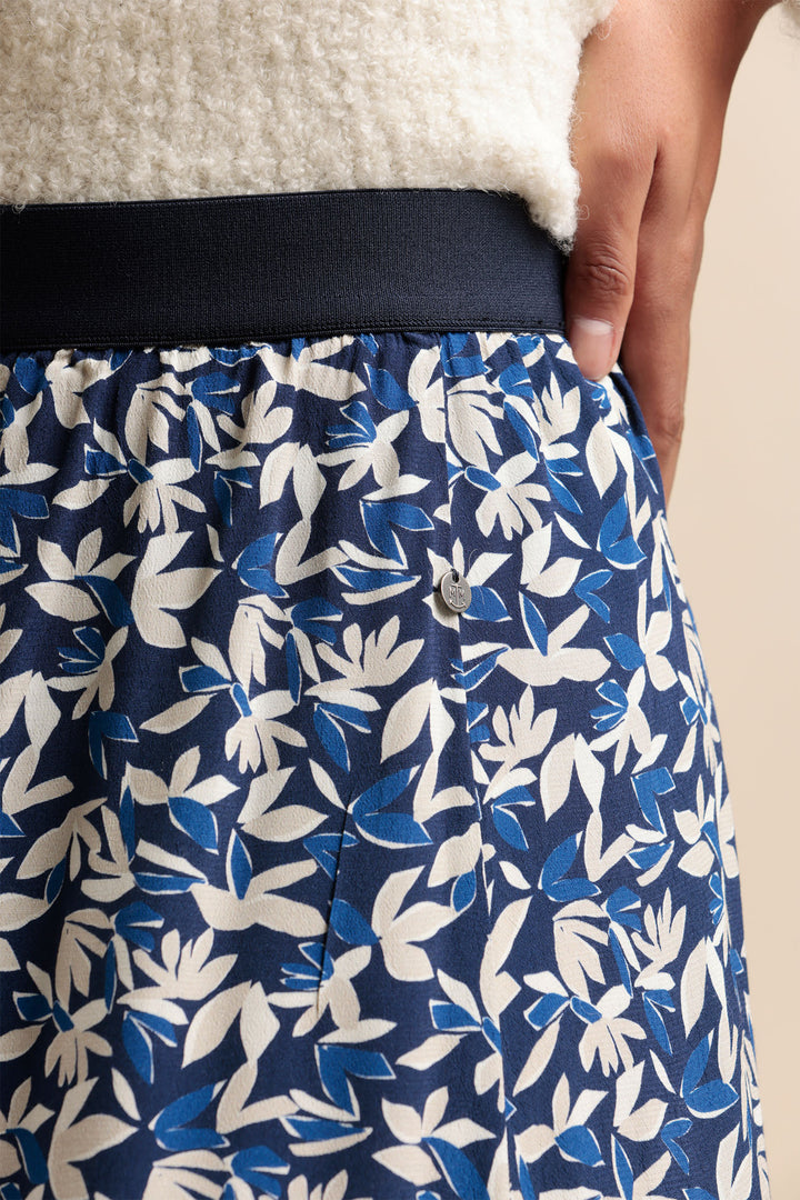 Mat De Misaine Skirt Midi Leaf Print Navy Cream Jade-2917HE I63 - Shirley Allum Boutique