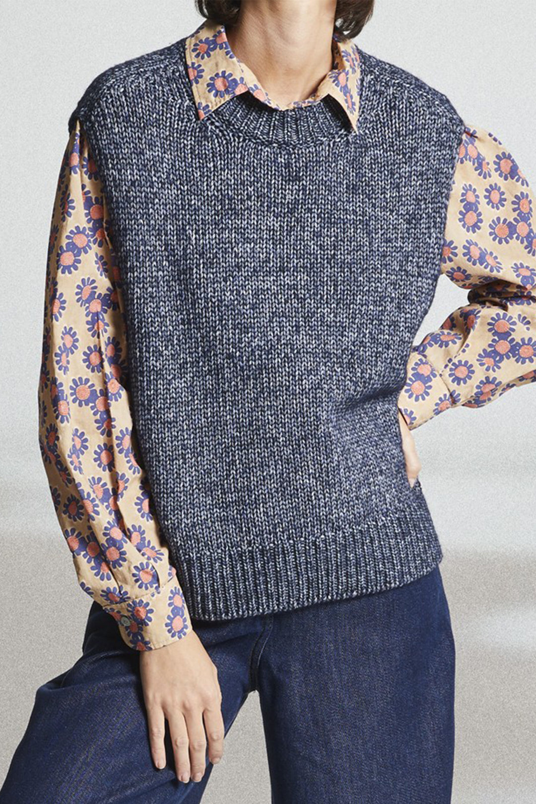 Mat De Misaine Tadi Mouline Blue Sleeveless Jumper 25H-TADI SM-512 MO21 - Shirley Allum Boutique