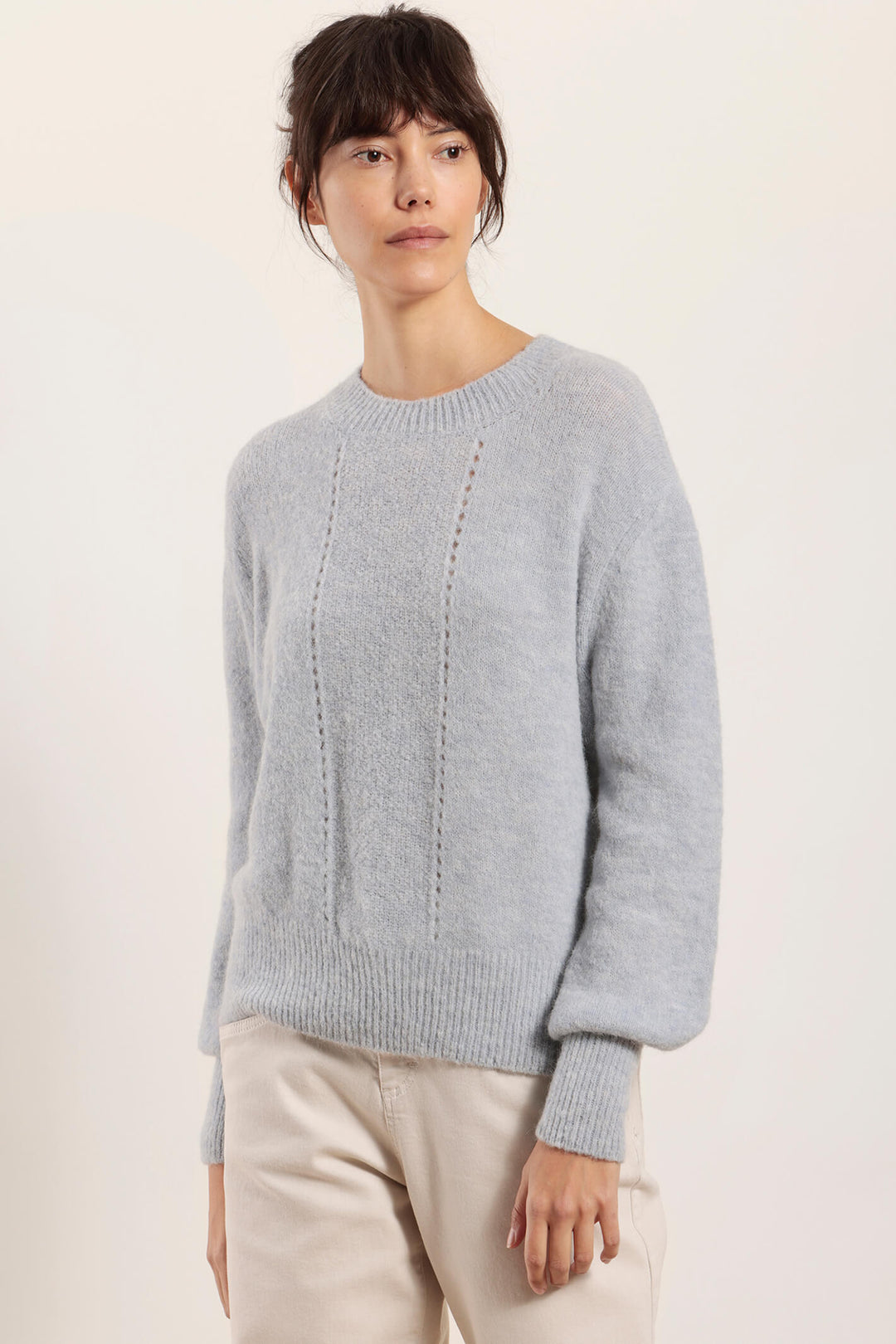 Mat De Misaine Tango 544 Horizon Blue Long Cuff Alpaca Mix Jumper - Shirley Allum Boutique