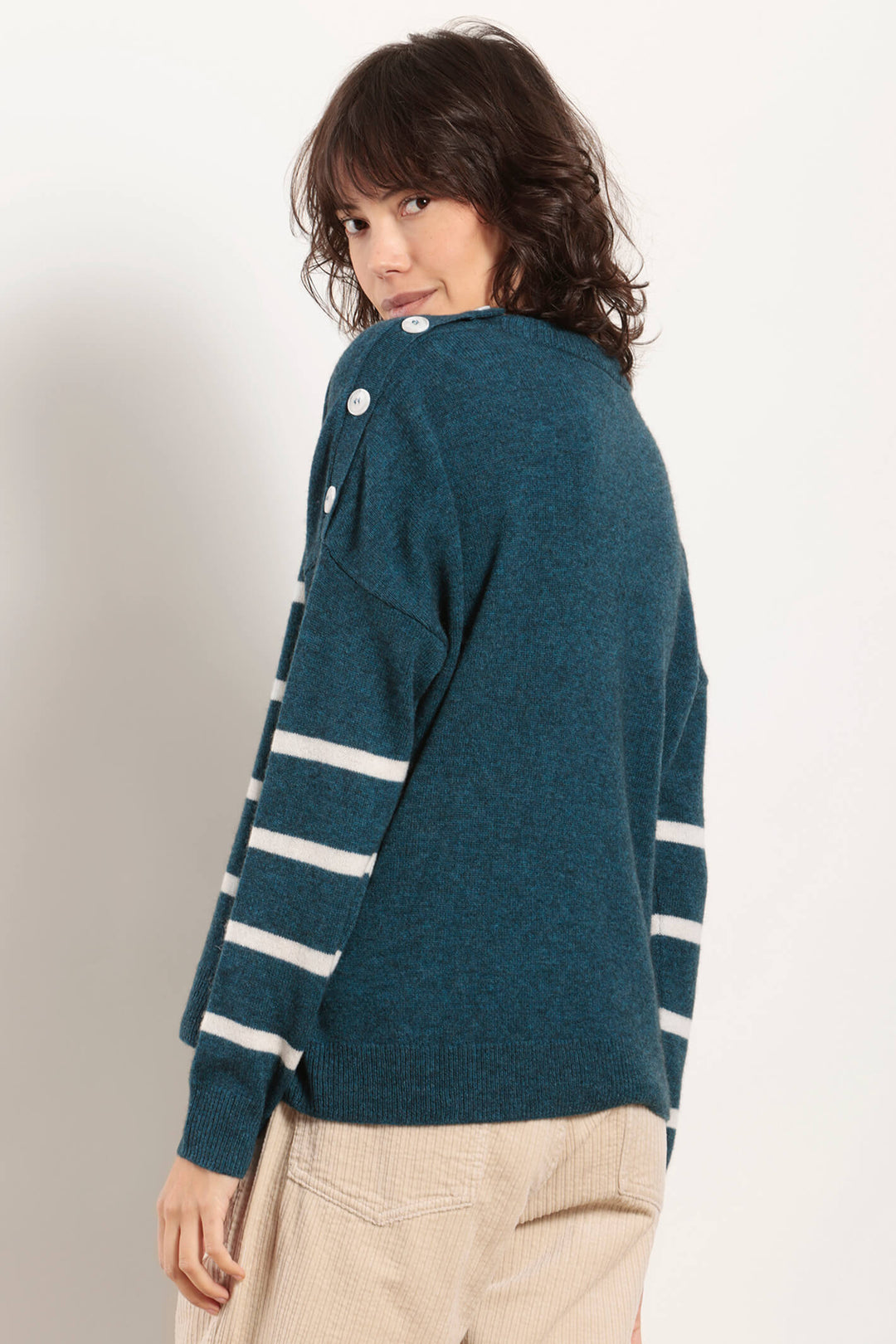 Mat De Misaine Toney 500R Raye Eucalyptus Blue Striped Jumper - Shirley Allum Boutique