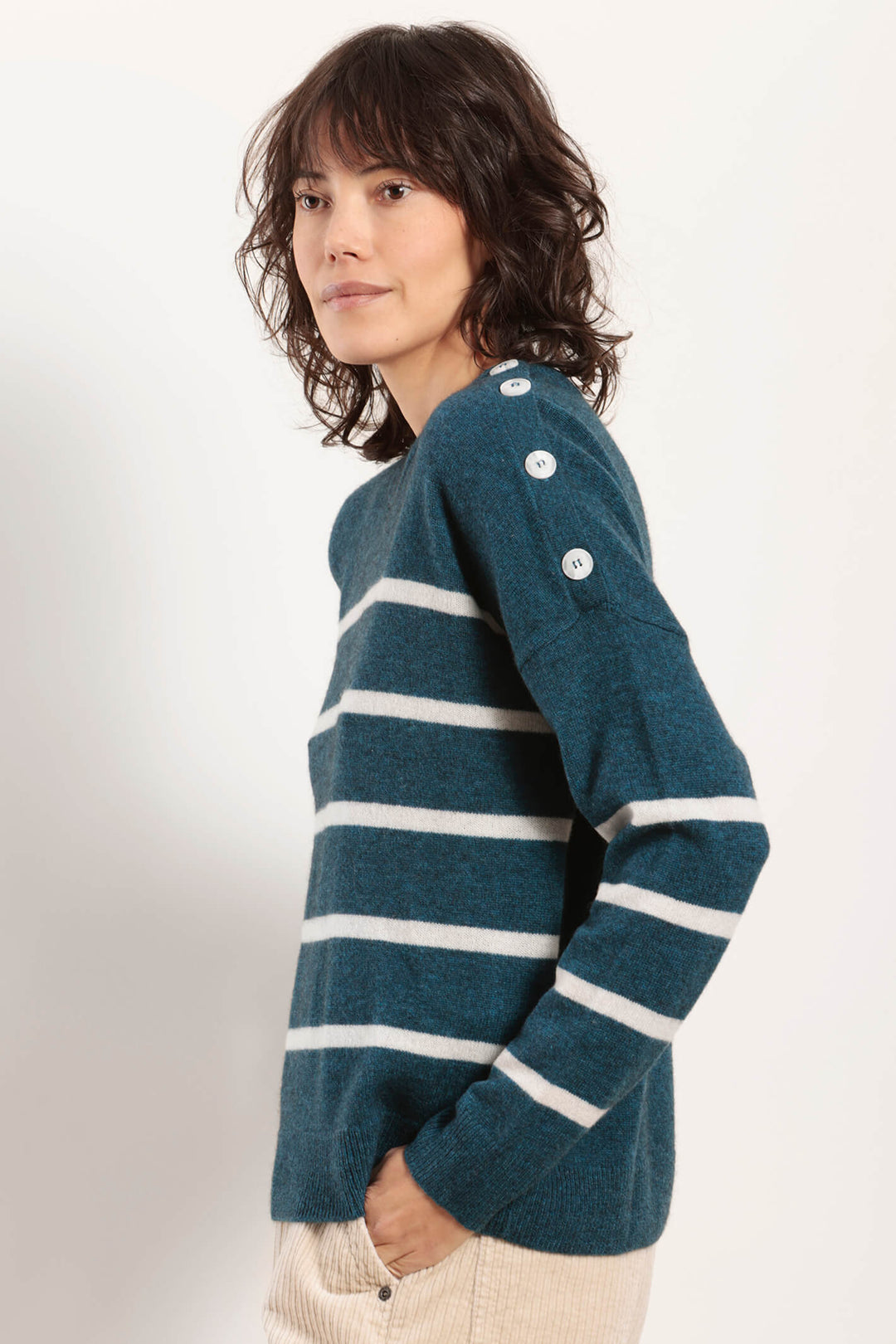 Mat De Misaine Toney 500R Raye Eucalyptus Blue Striped Jumper - Shirley Allum Boutique