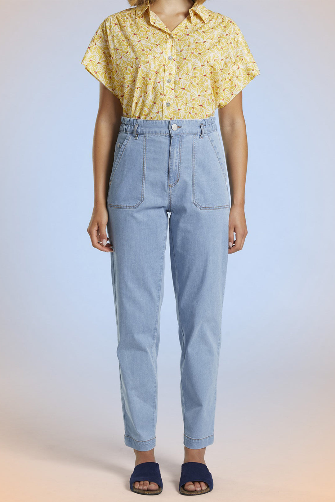 Mat De Misaine Trousers Elastic Waist Bleach Blue Clair Pontivy-34728 U245C - Shirley Allum Boutique