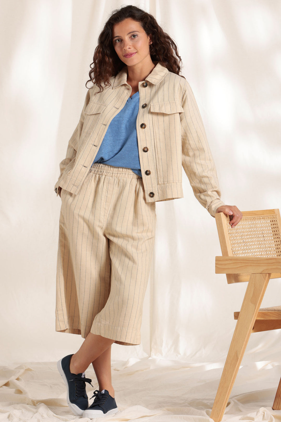 Mat De Misaine Veneto-22576 R671 Beige Striped Jacket - Shirley Allum Boutique