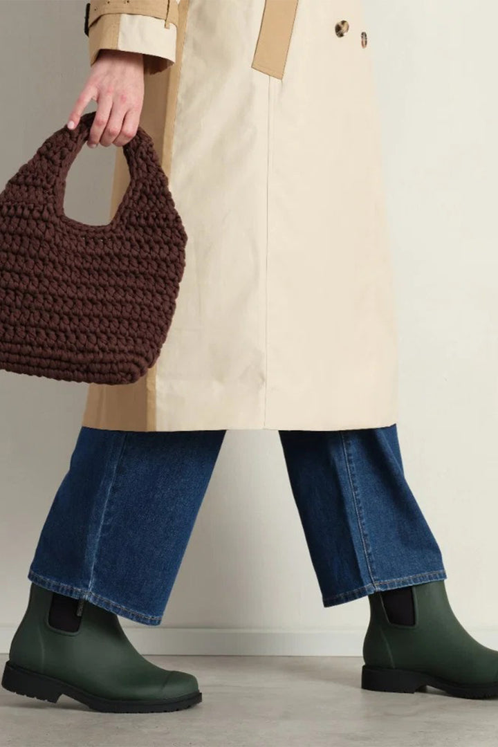 Merry People Bobbi Forest Green Short Wellington Boots, worn, third view
