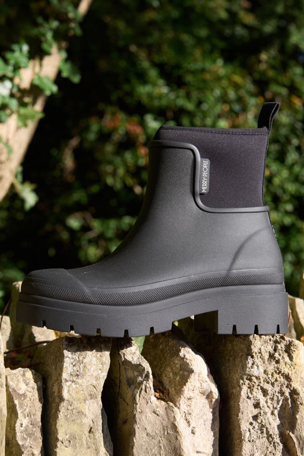 Merry People Tully Black Short Wellington Boots, lifestyle, second view