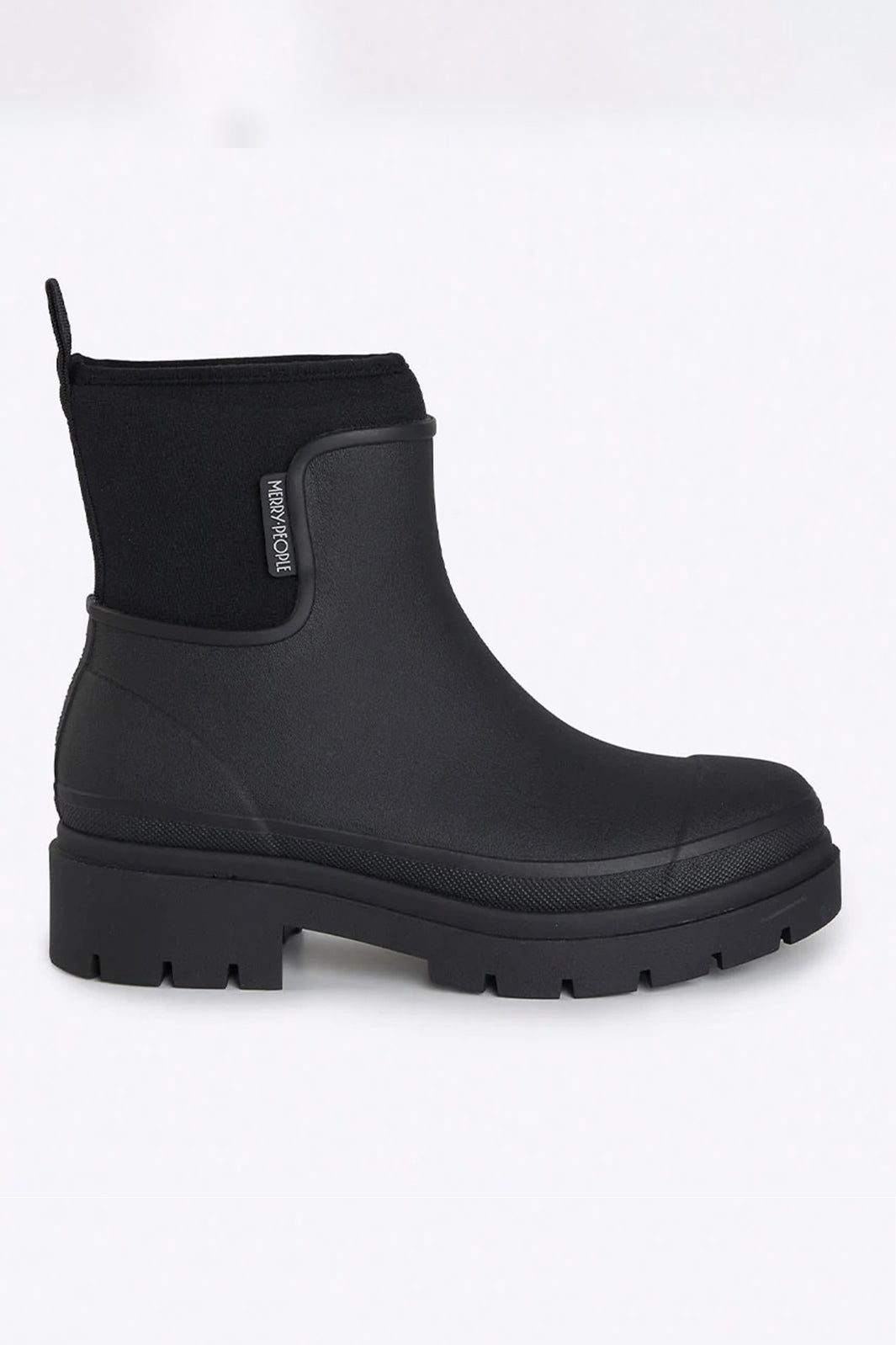 Merry People Tully Black Short Wellington Boots, side view