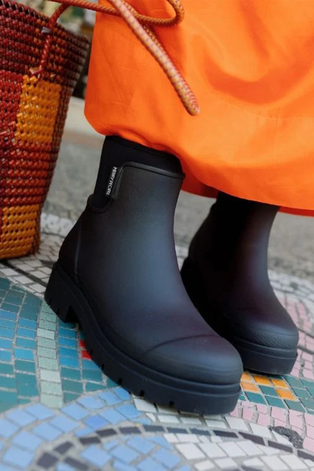 Merry People Tully Black Short Wellington Boots, lifestyle