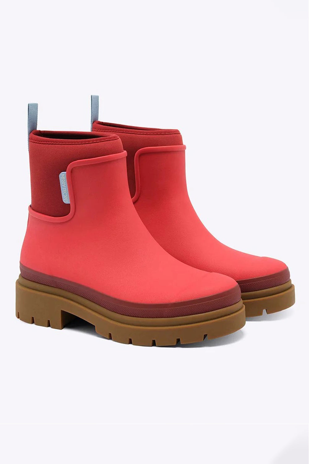 Merry People Tully Chilli Red Short Wellington Boots, front angle