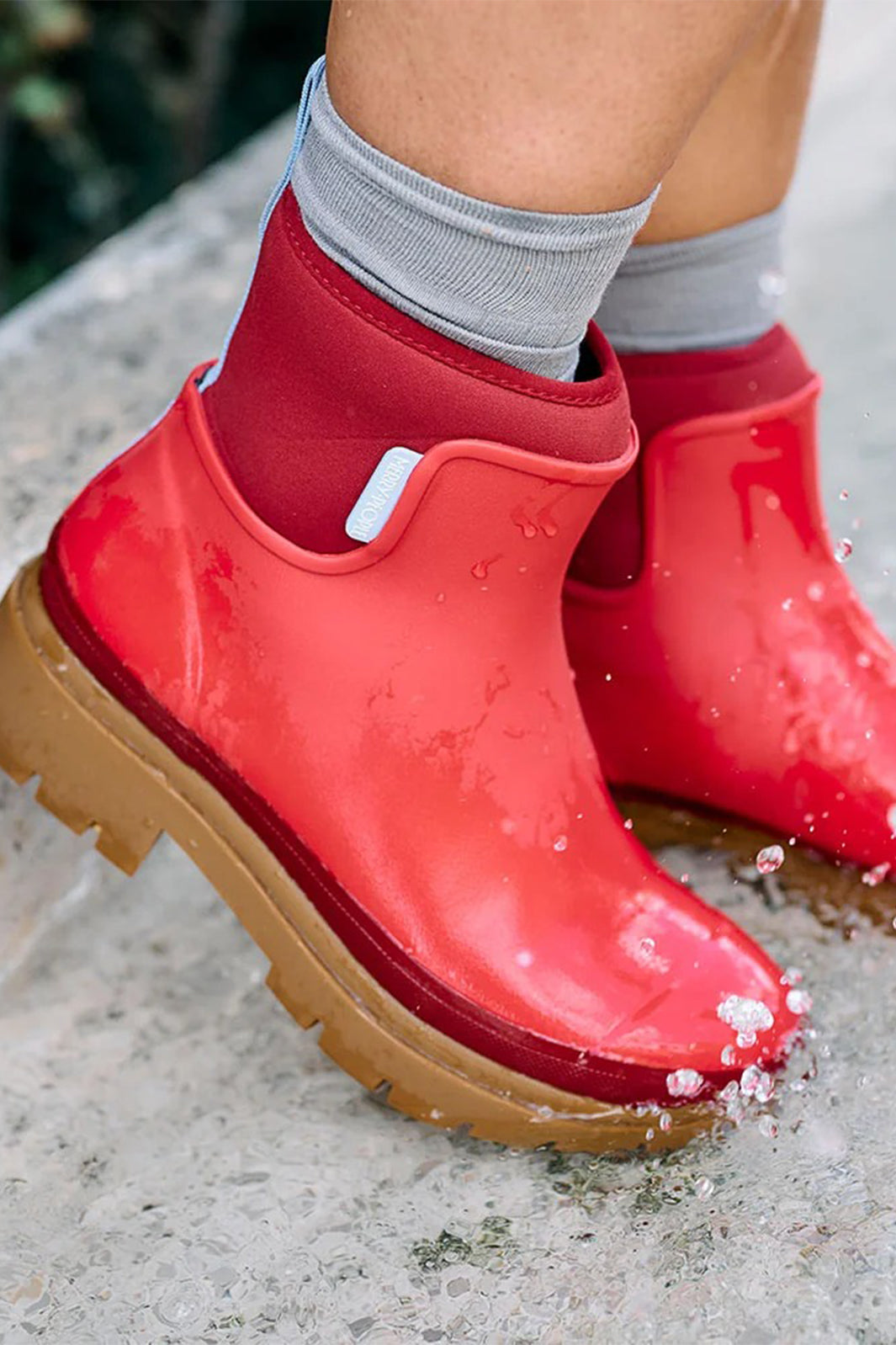 Merry People Tully Chilli Red Short Wellington Boots, lifestyle, third view