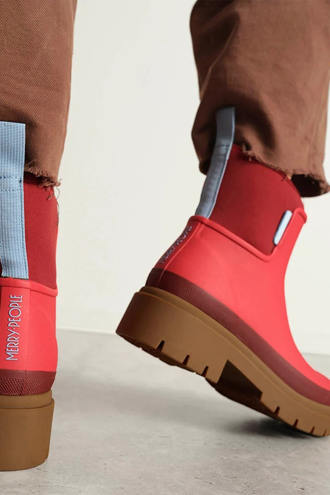 Merry People Tully Chilli Red Short Wellington Boots, worn, second view