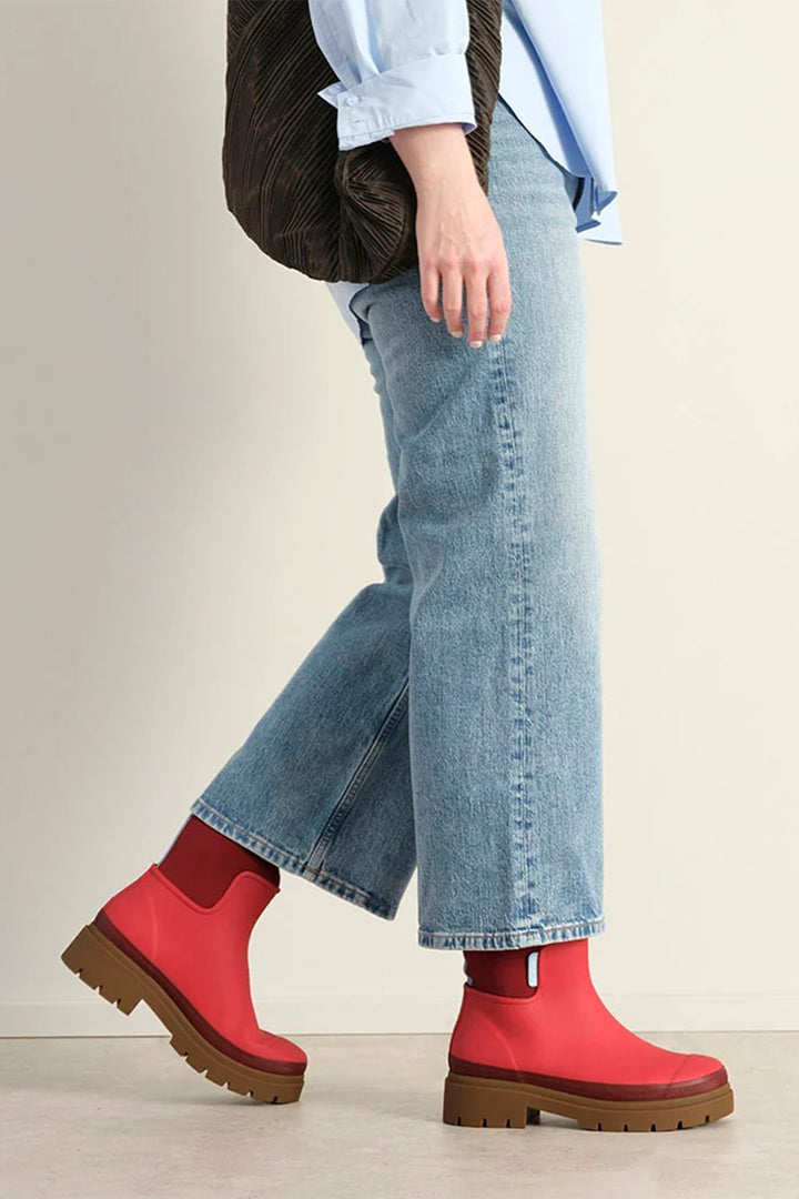 Merry People Tully Chilli Red Short Wellington Boots, worn, third view
