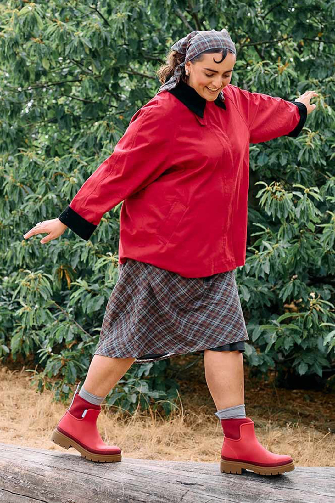 Merry People Tully Chilli Red Short Wellington Boots, lifestyle