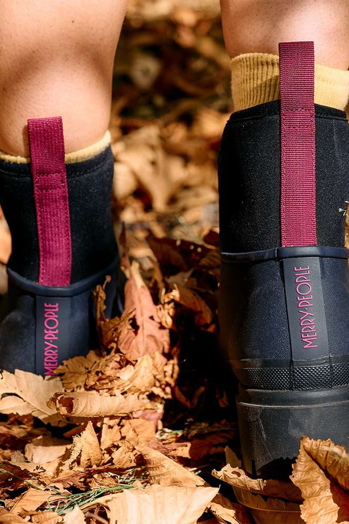Merry People Tully Midnight &amp; Magenta Navy Short Wellington Boots, lifestyle, third view