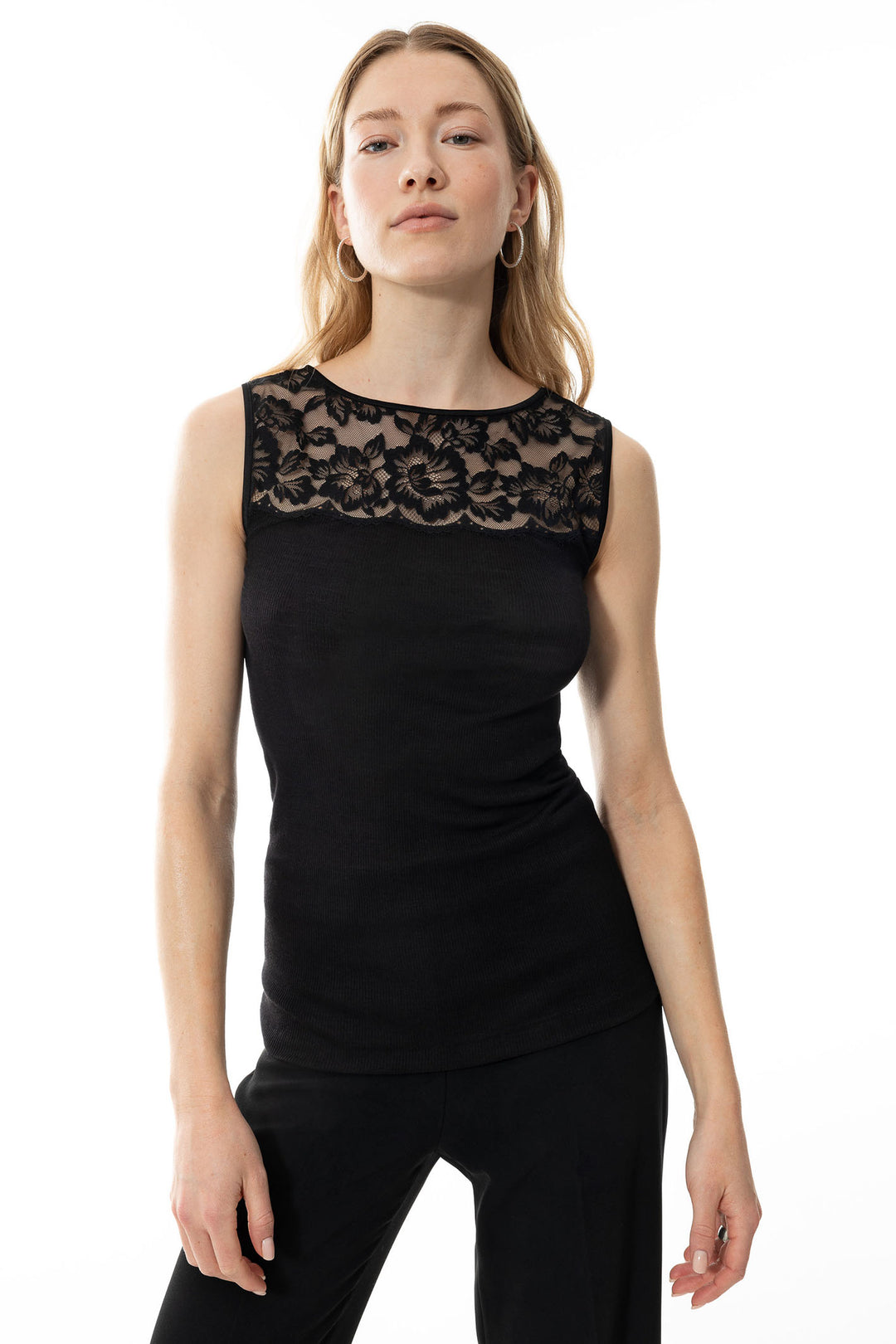 Mey 65013 003 Black Serie Wool Love Lace Top Vest - Shirley Allum Boutique