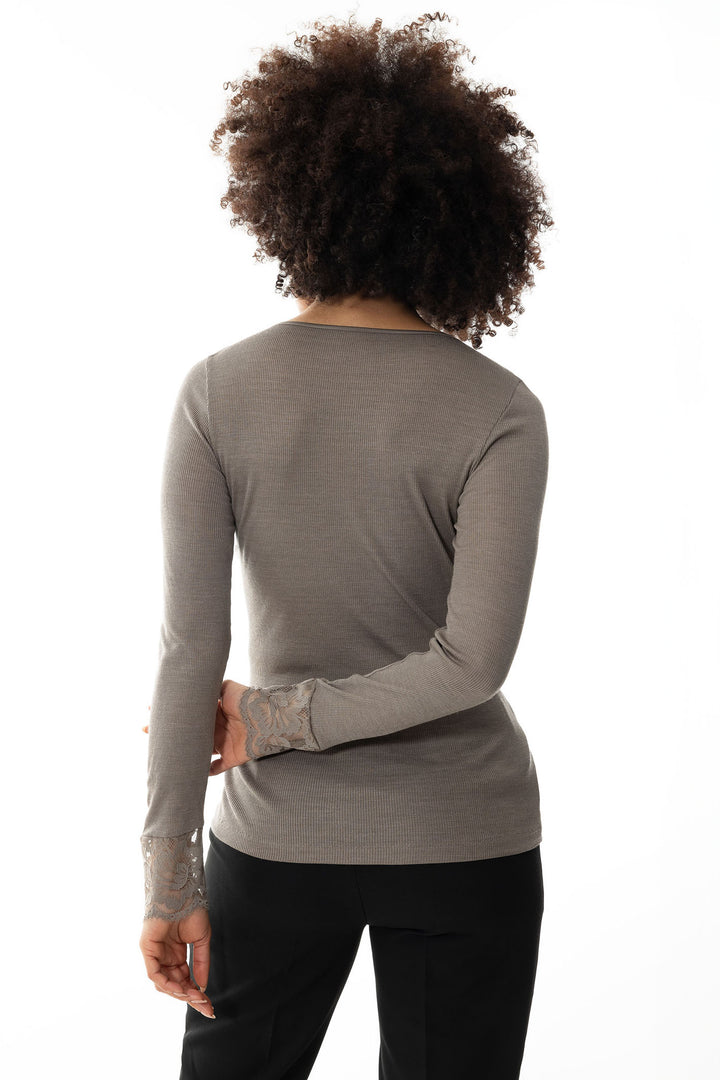 Mey 66015 090 Deep Taupe Serie Wool Love Long Sleeve T-Shirt - Shirley Allum Boutique
