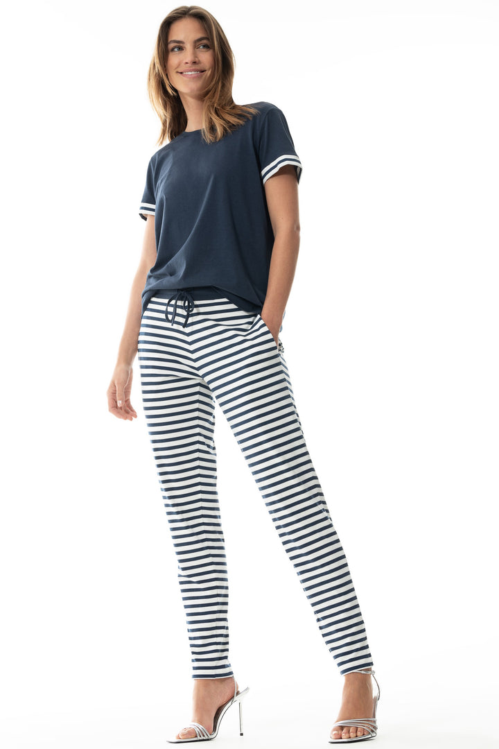 Mey deep shadow navy striped lounge bottoms at Shirley Allum
