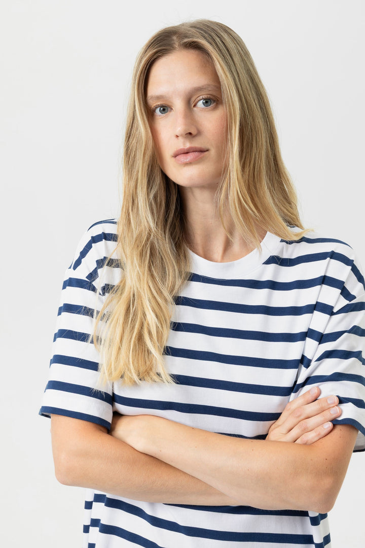 Mey navy striped short sleeved sleep shirt at Shirley Allum