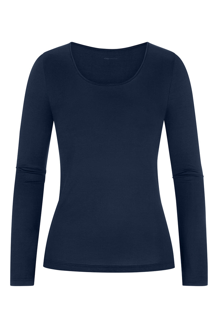 Navy blue long-sleeve shirt on a white background