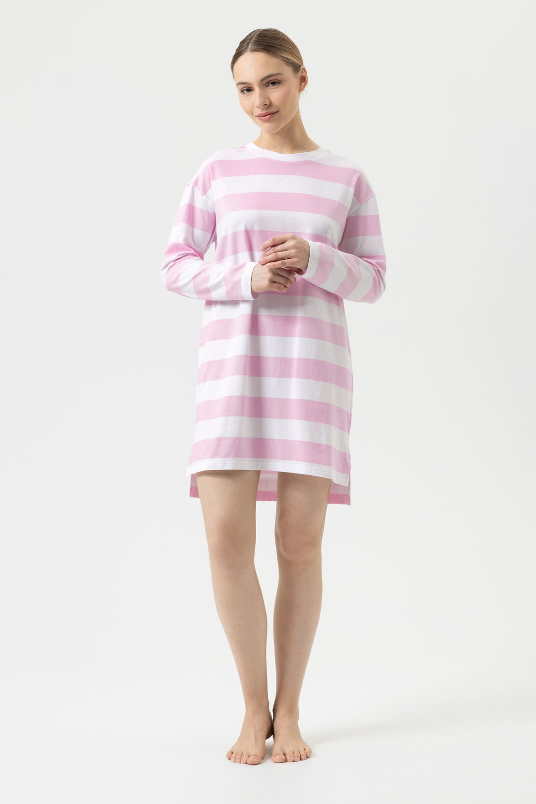 Mey soft pink striped long sleeved sleep shirt at Shirley Allum