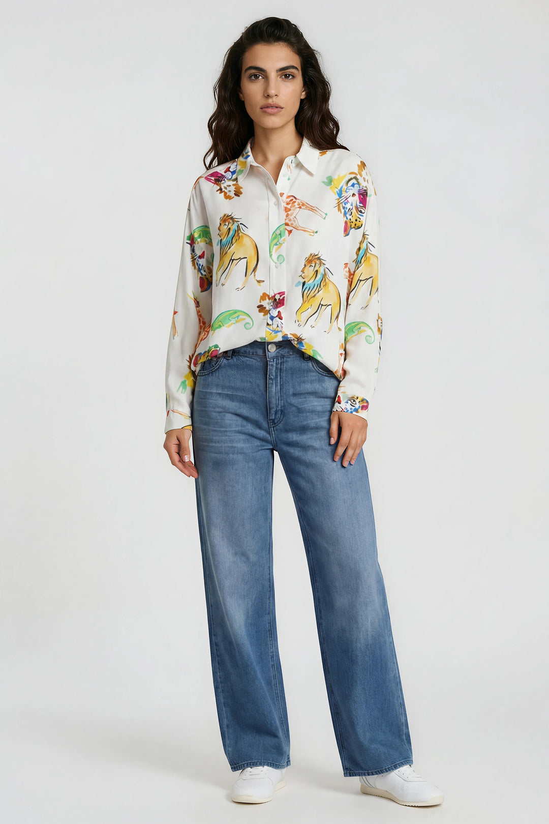 Milano Italy Cream Print Multicolour Blouse 63-2499-3732, front