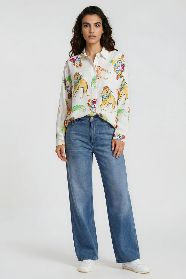 Milano Italy Cream Print Multicolour Blouse 63-2499-3732, front