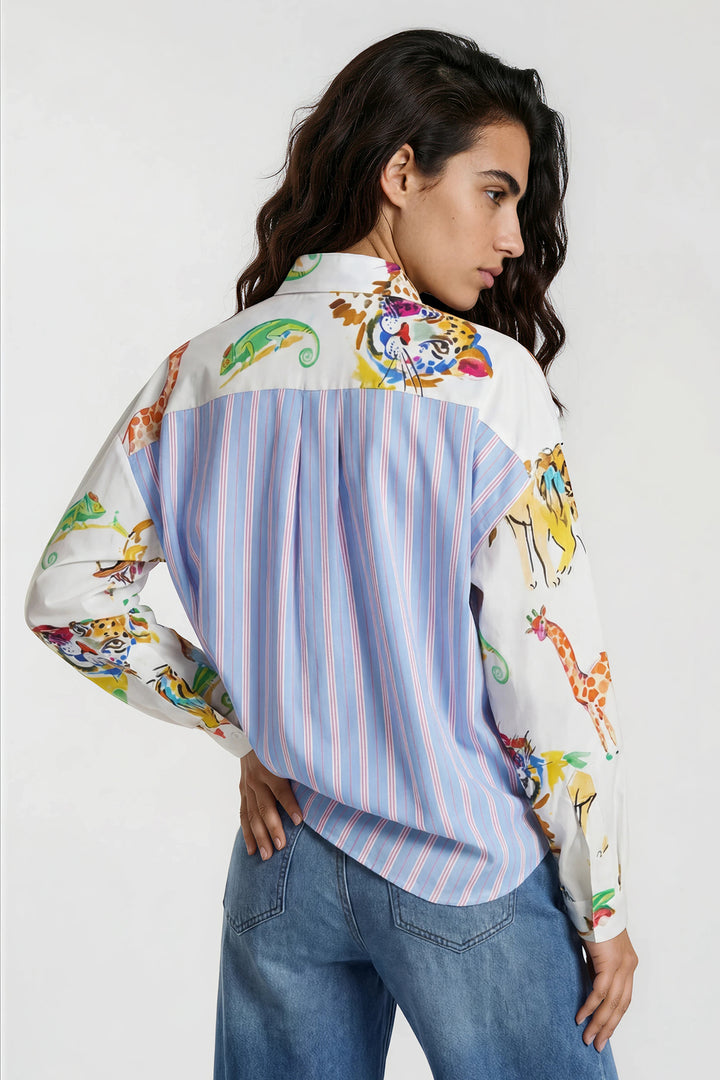 Milano Italy Cream Print Multicolour Blouse 63-2499-3732, side