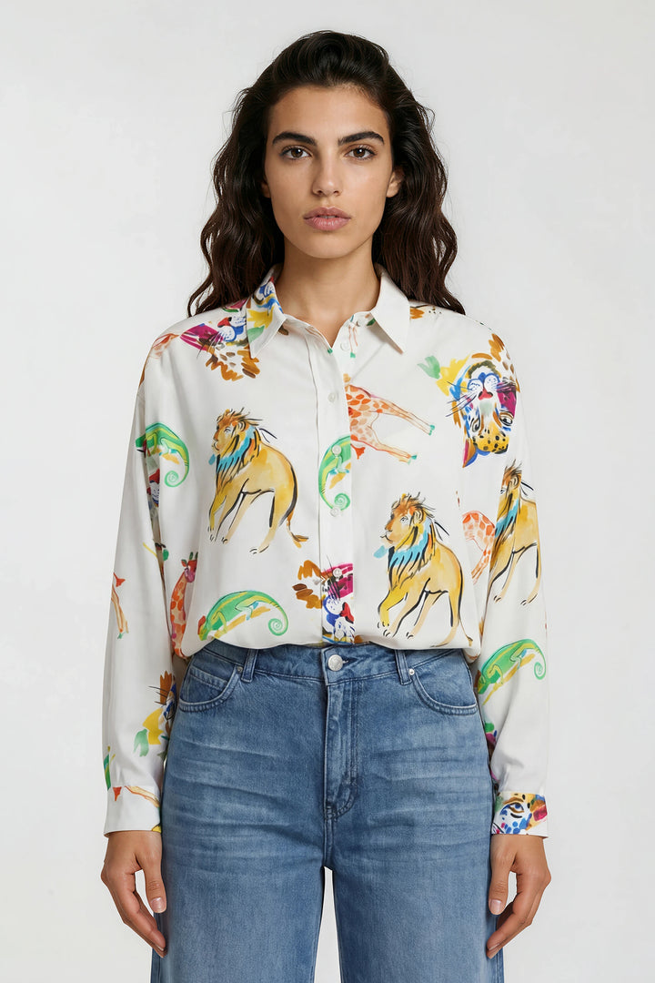 Milano Italy Cream Print Multicolour Blouse 63-2499-3732, styled