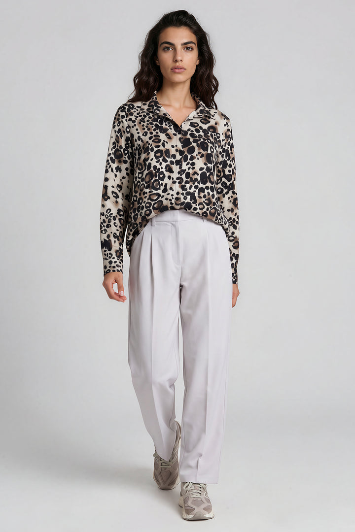 Milano Italy Mocca Print Beige Blouse, side