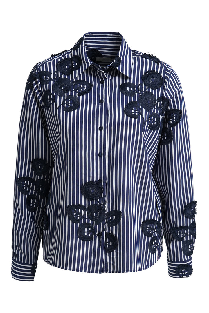 Milano Italy Navy Print Blouse, close-up