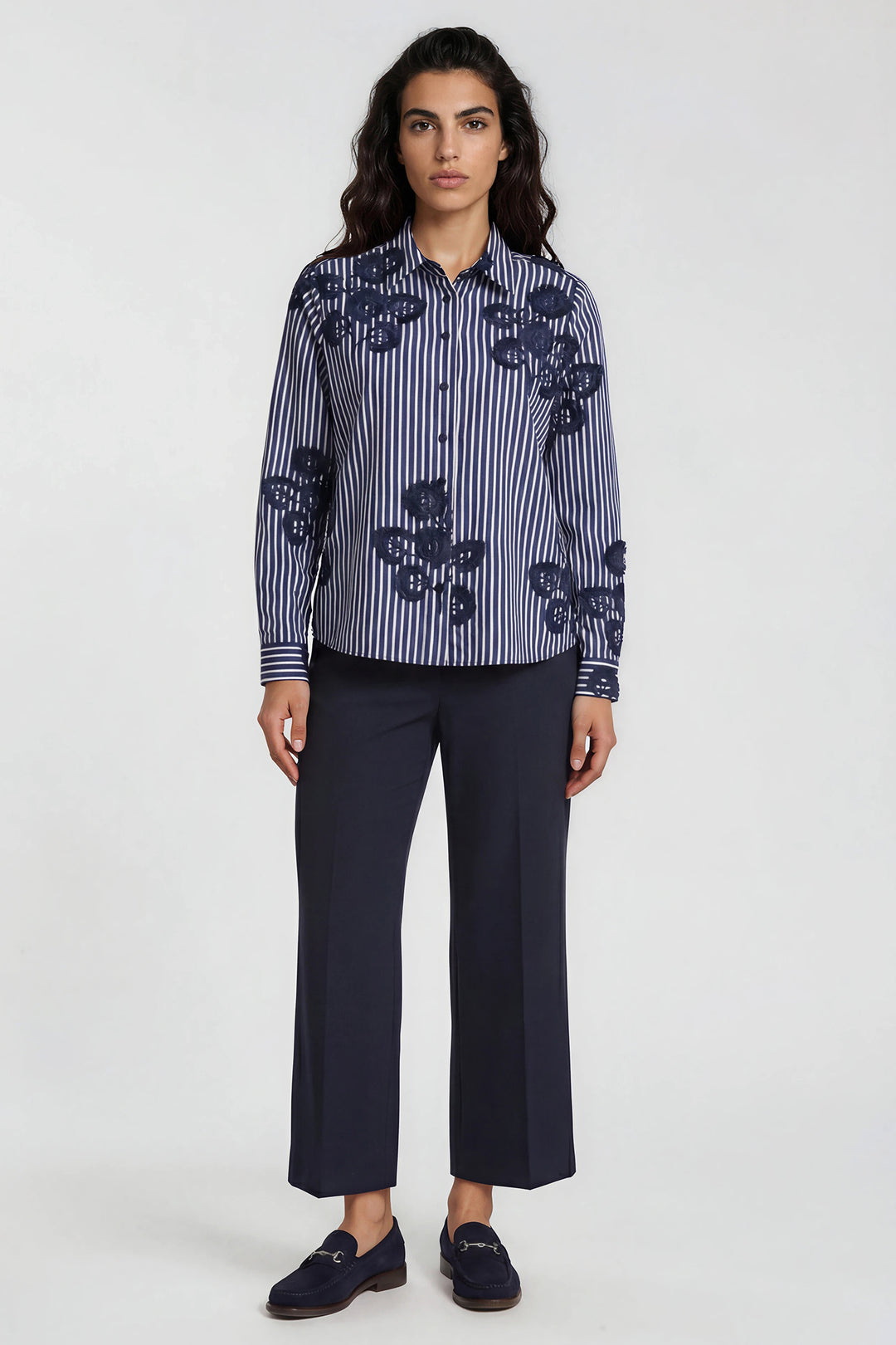 Milano Italy Navy Print Blouse, front