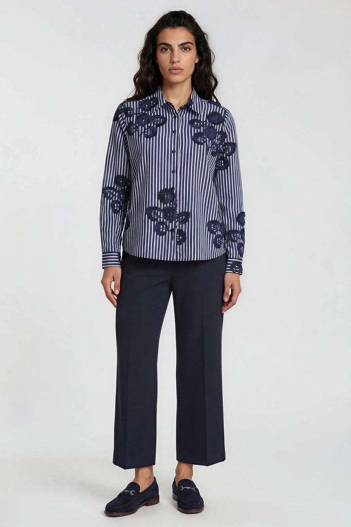 Milano Italy Navy Print Blouse, front
