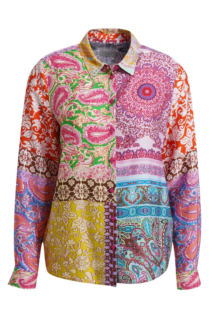 Milano Italy Pink Print Multicolour Blouse 63-6550-3655, close-up