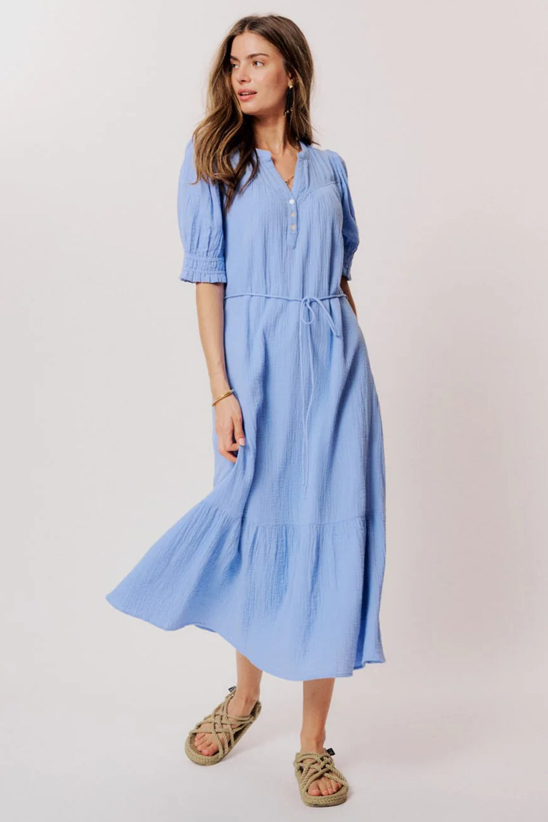 Moliin Copenhagen Alex Hydrangea Blue Cotton Midi Dress 2614026