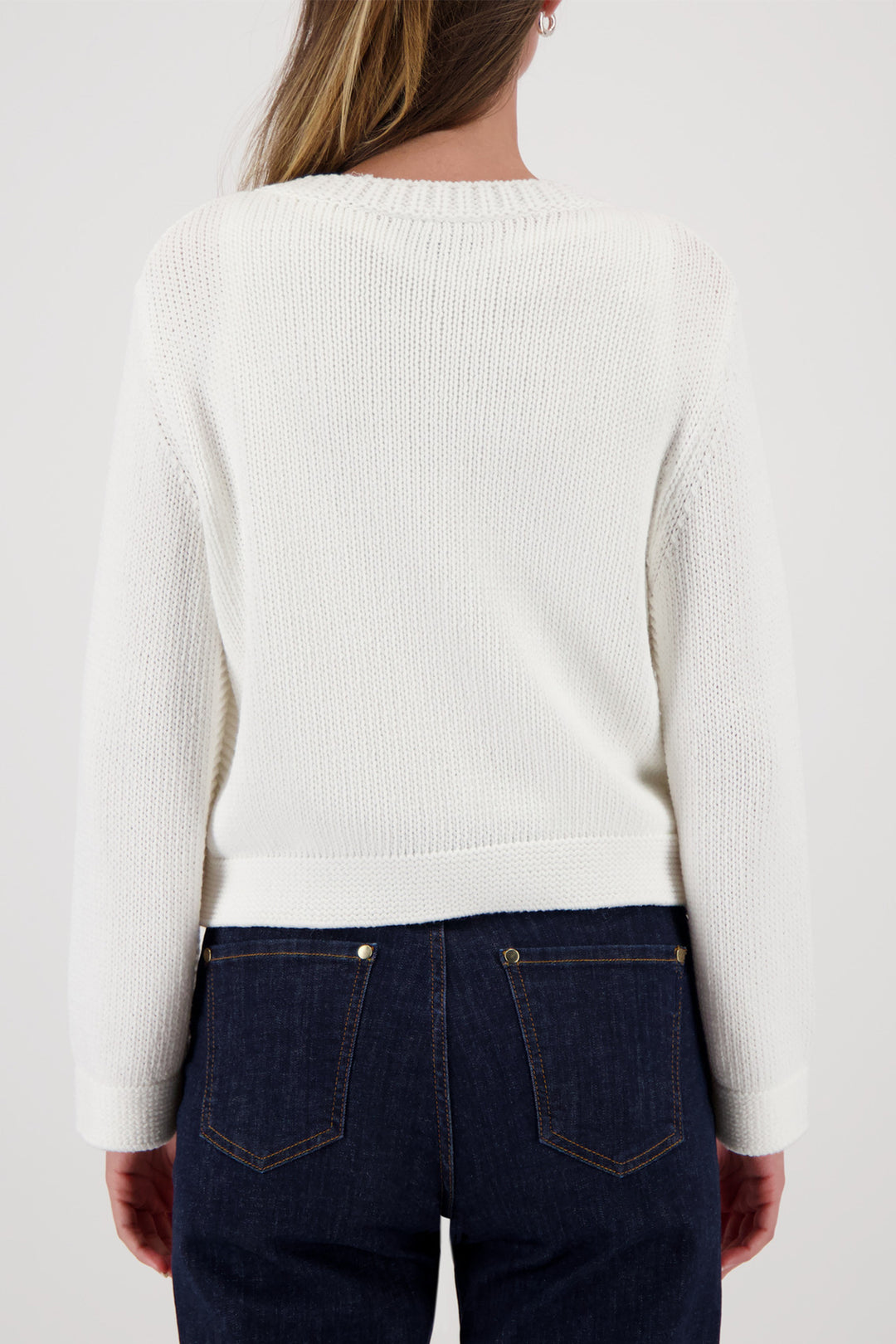 Monari 410209 102 Off-White Zip Front Patch Pocket Cardigan