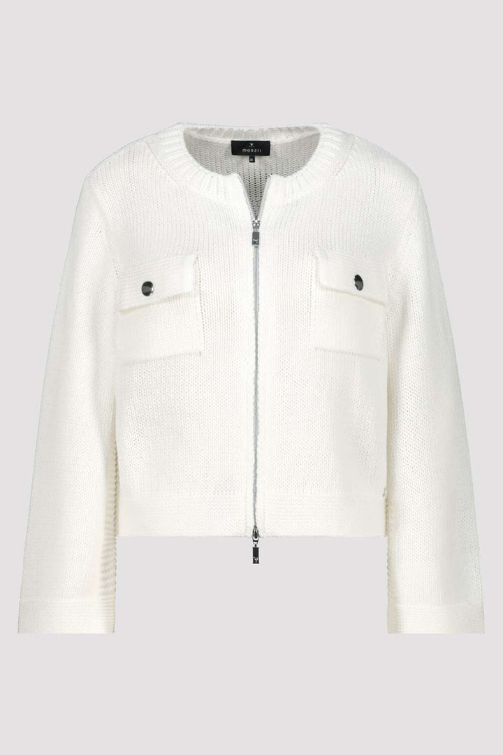 Monari 410209 102 Off-White Zip Front Patch Pocket Cardigan