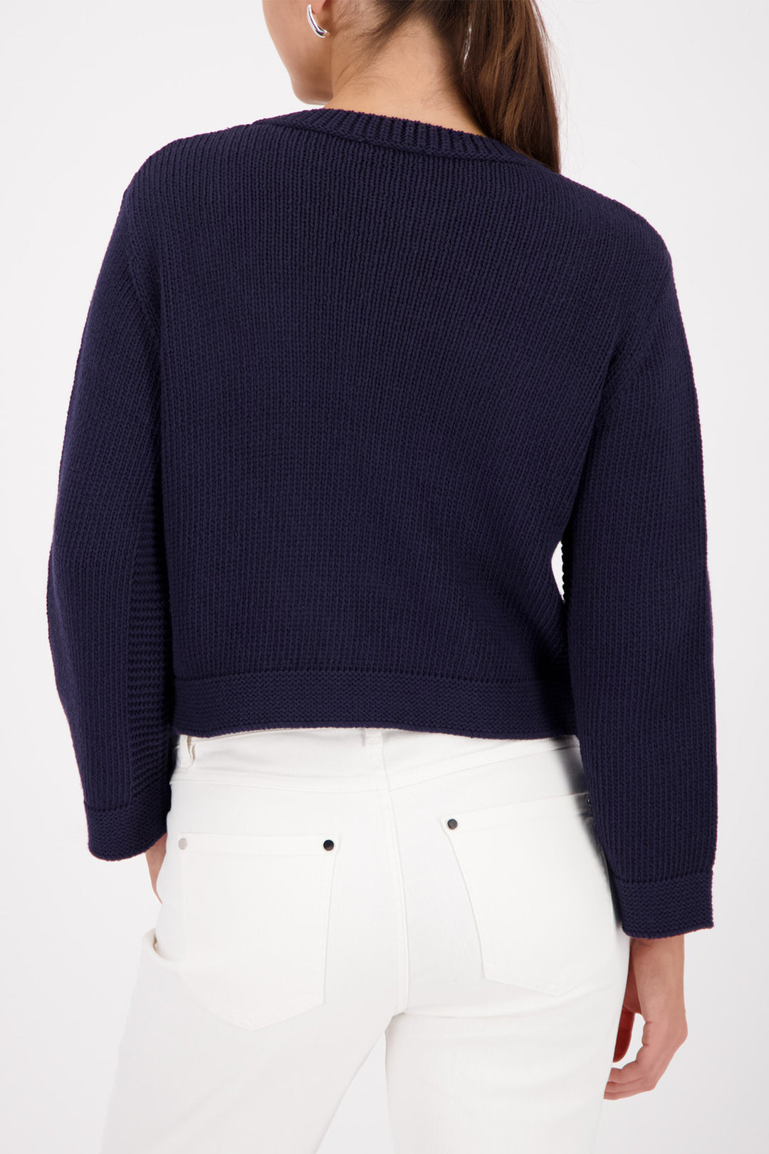 Monari 410209 755 Navy Zip Front Patch Pocket Cardigan