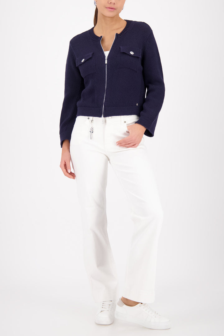 Monari 410209 755 Navy Zip Front Patch Pocket Cardigan