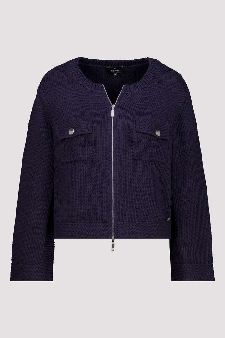 Monari 410209 755 Navy Zip Front Patch Pocket Cardigan