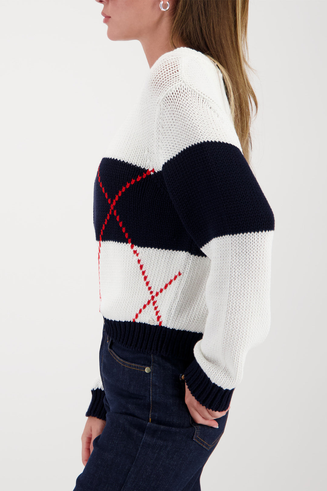 Monari 410218 757 Navy Stripe Patterned Jumper