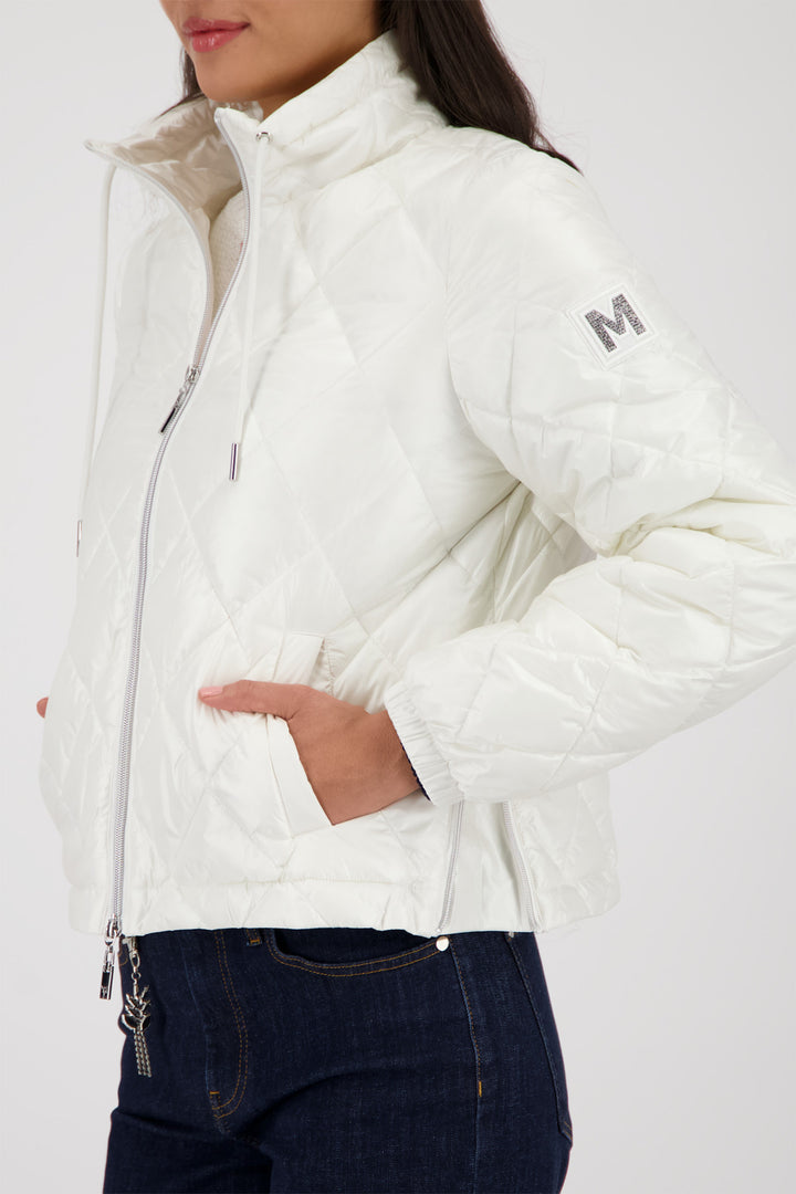 Monari 410351 102 Off-White Quilted Jacket With Stand Up Collar